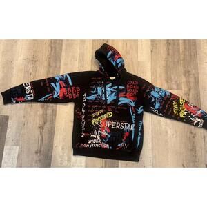 Superstar FWRD Denim Raised Felt Hoodie Youth XL Black Graphic Fleece Lined